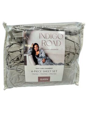 Indigo Road Chambray Mushroom 4-Piece Queen Sheet Set Easy Care Bedding